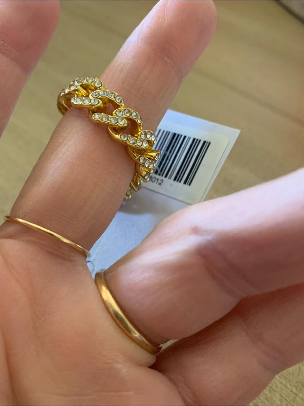 ADORNIA 14k Gold-Plated Pavé Curb Chain Flexible Ring Size 8